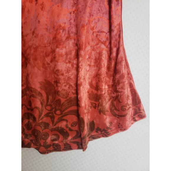 Lily by Firmiana Burnout Velvet Orange Short Sleeve V Neck Tunic Top. Size M NWT - Picture 9 of 9